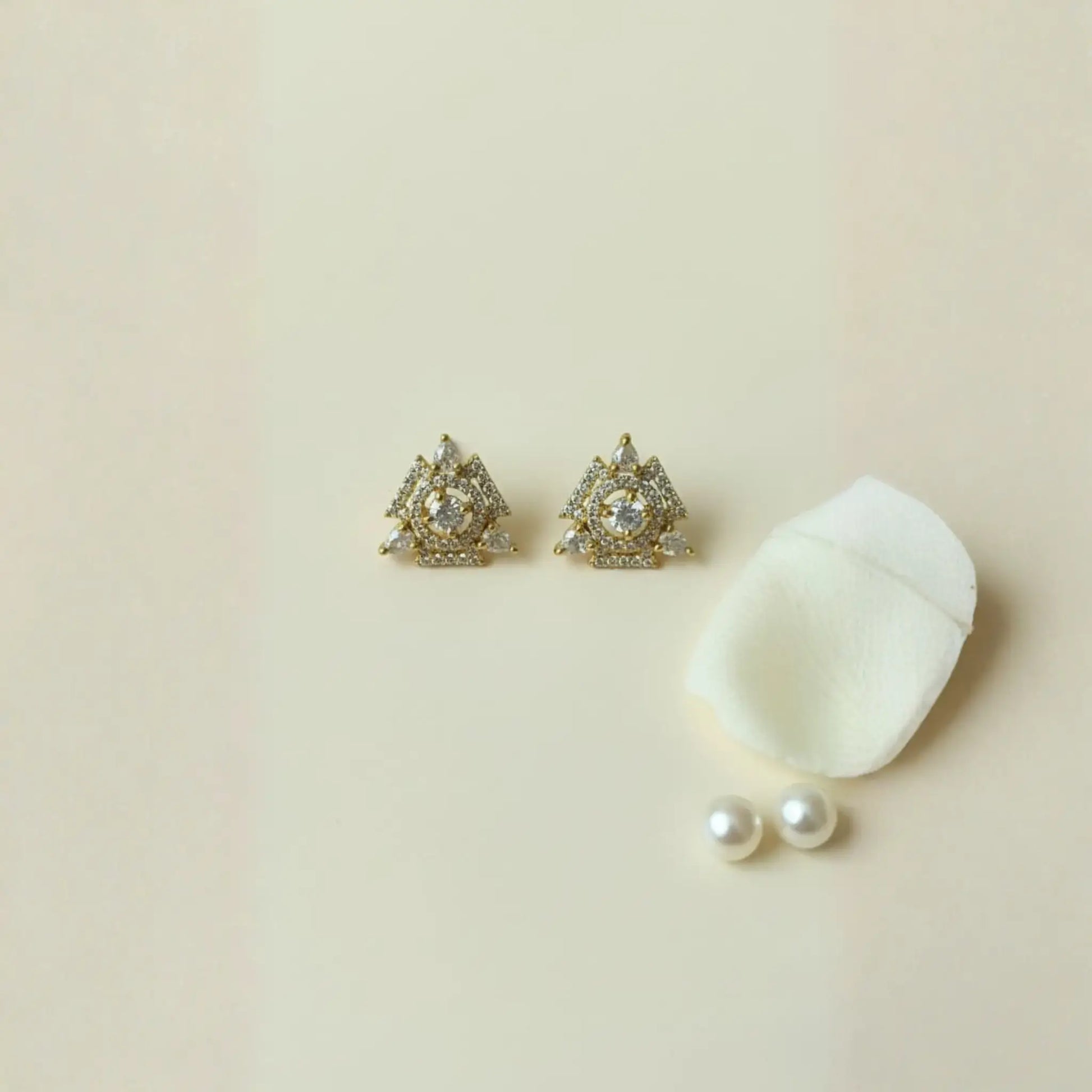 Geometric Stud Earrings Sparkling Crystal Design