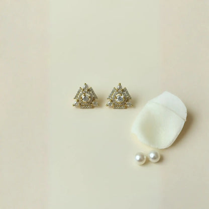 Geometric Stud Earrings Sparkling Crystal Design