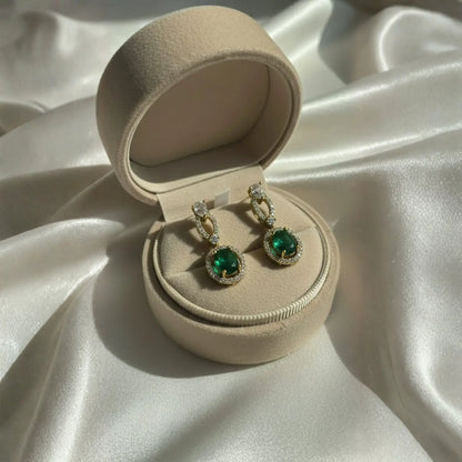 Green Stone Drop Earrings With Crystal Oval Design