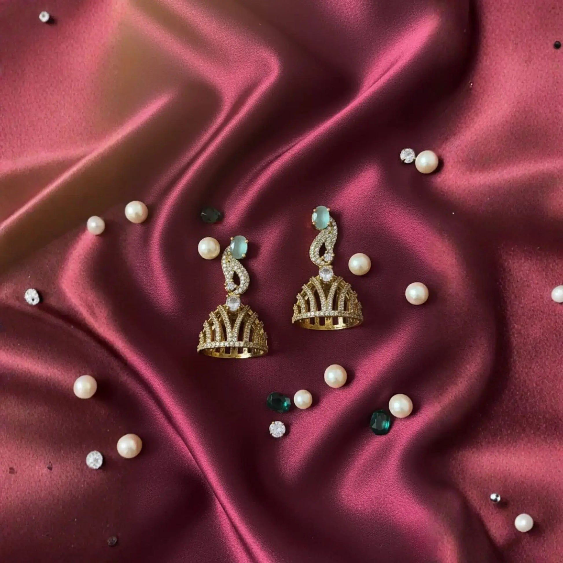 Light Green Earrings With Elegant Crystal Design