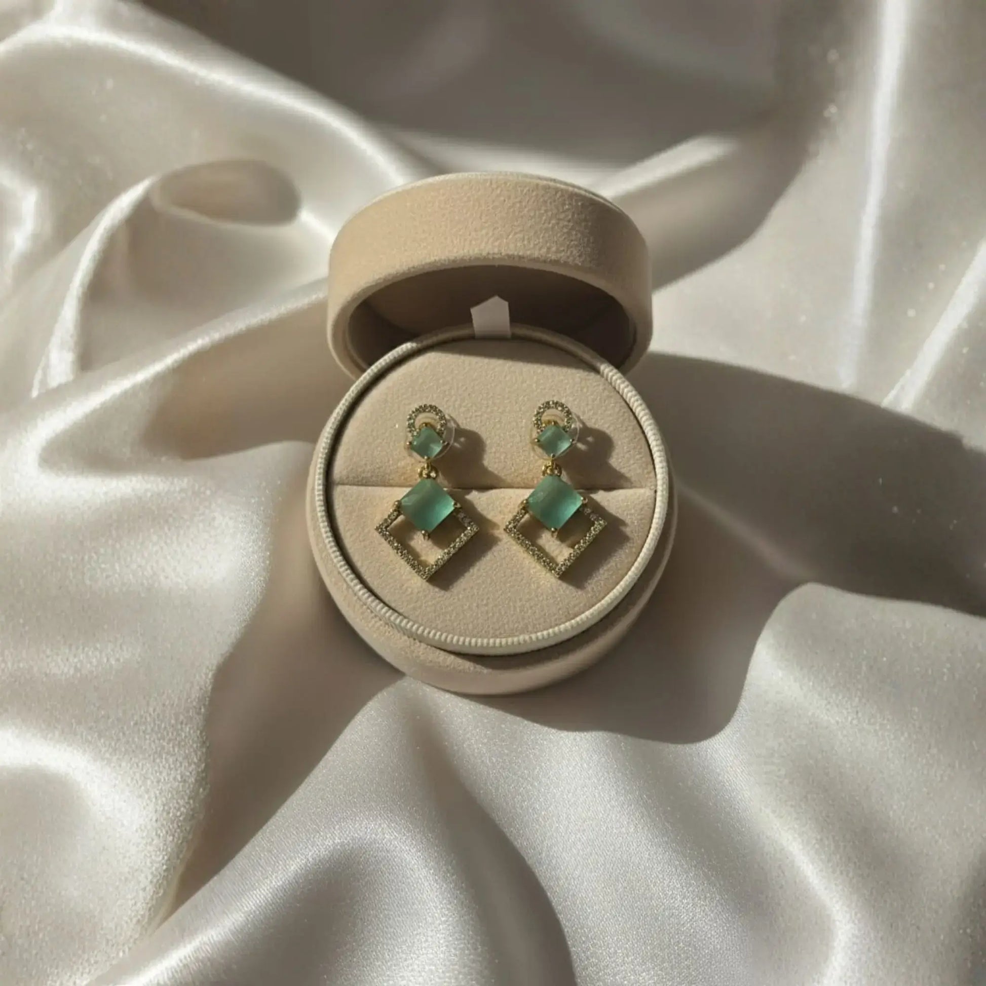 Mint Green Geometric Earrings Modern Elegance Detailed Look