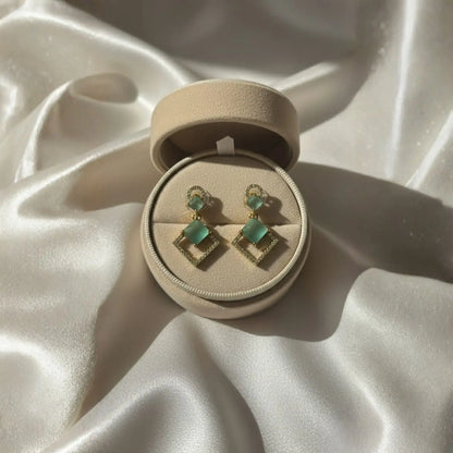 Mint Green Geometric Earrings Modern Elegance Detailed Look