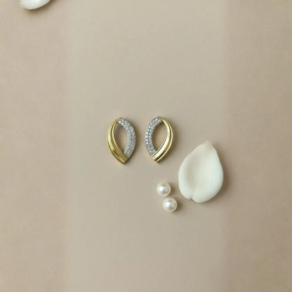 Curve Stud Earrings Dual-Tone Crystal Design