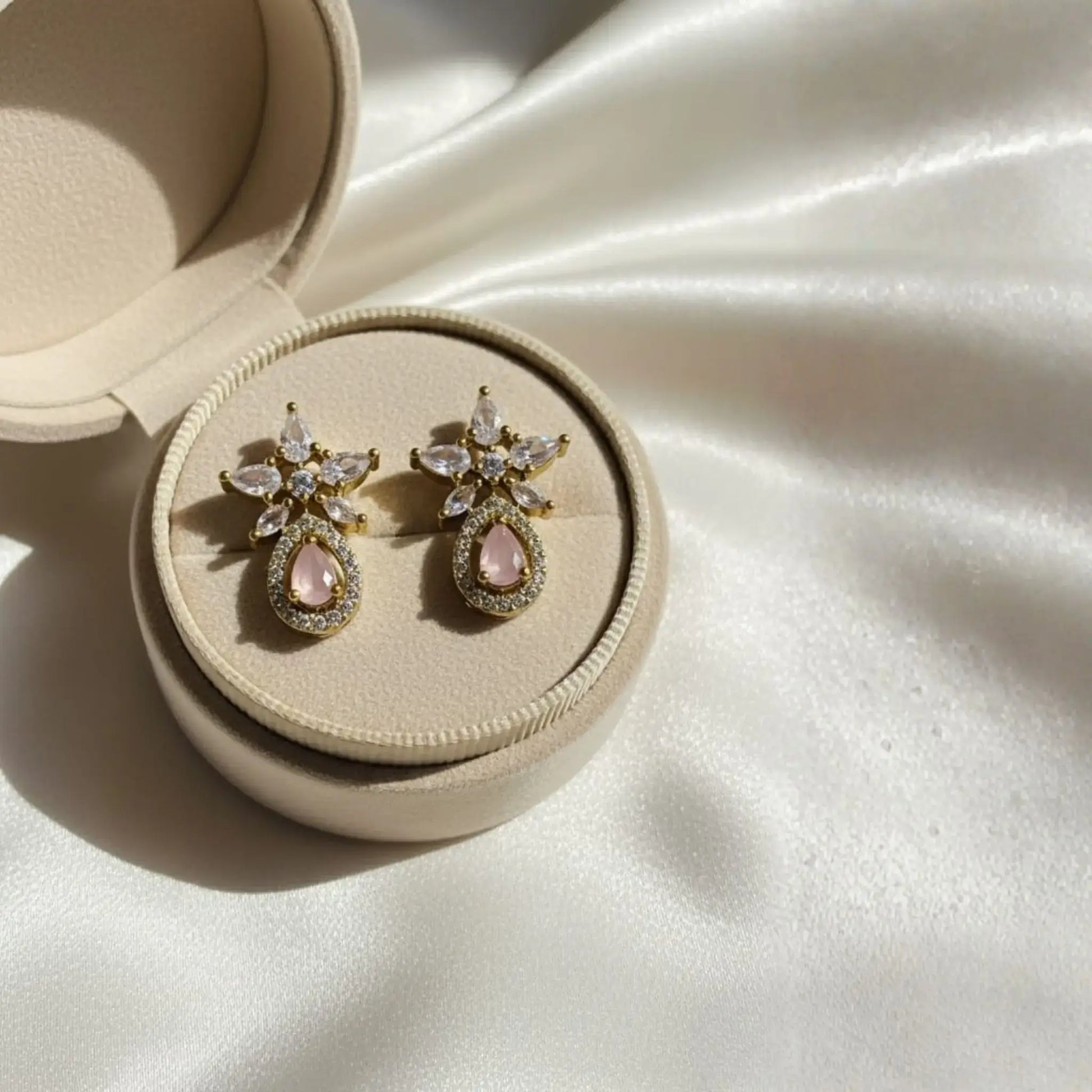 Blush Pink Drop Earrings With Elegant Crystals Detailing Look