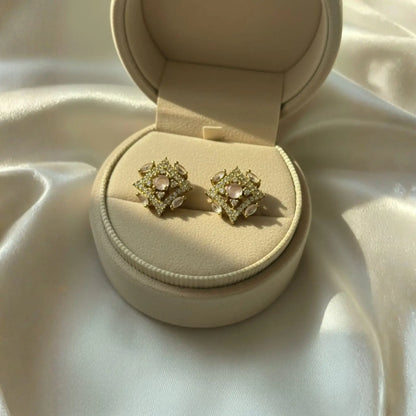 Pearl Stud Earrings With Vintage Crystal Floral Design
