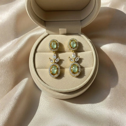 Light Green Drop Earrings With Elegant Crystals