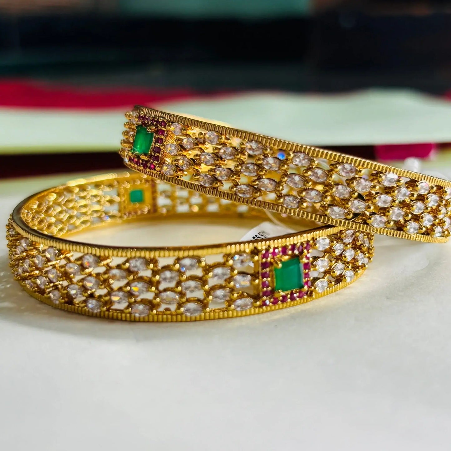Crystal Bangles With Emerald Stone