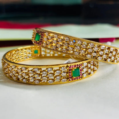 Crystal Bangles With Emerald Stone