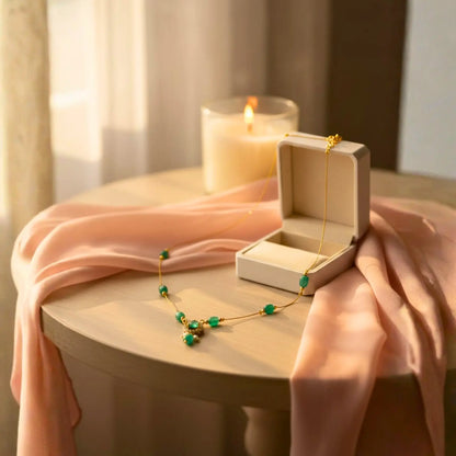 Light Green Bead Necklace With Heart Pendant