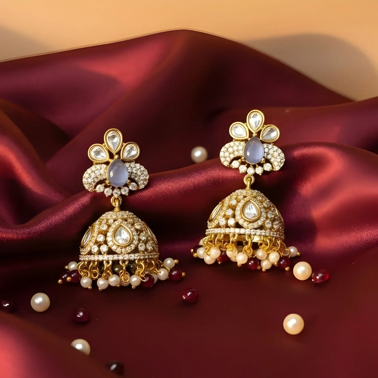 Pearl Earrings Kundan and Ruby Design