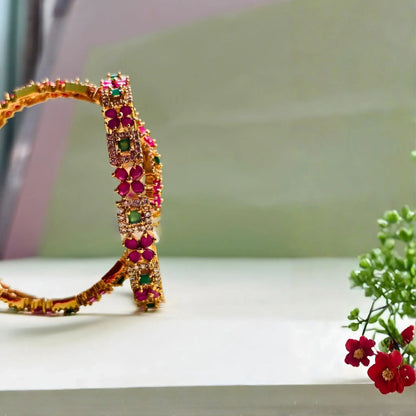 Ruby and Emerald Bangles Floral Stone Design