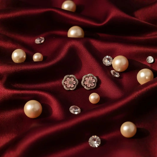 Lavender Floral Stud Earrings With Crystals