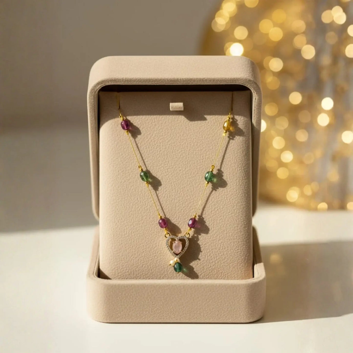 Multicolour Bead Necklace With Heart Pendant