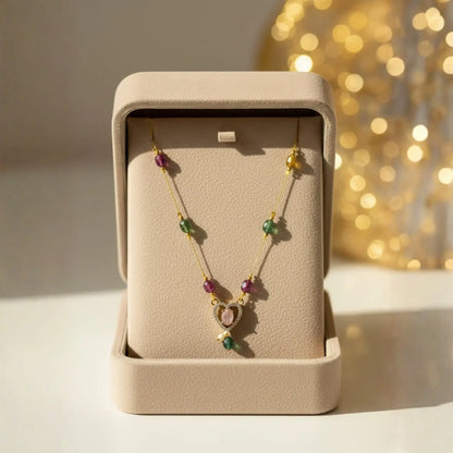Multicolour Bead Necklace With Heart Pendant