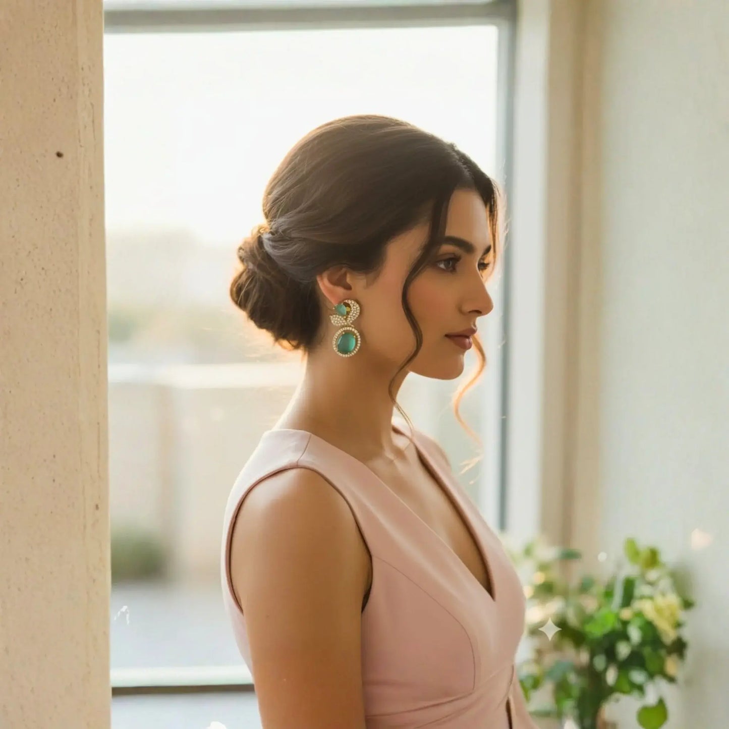 Light Green Stone Earrings For Elegant Parties