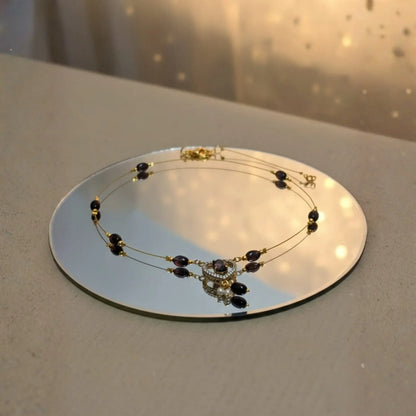 Purple Bead Necklace With Elegant Heart Pendant