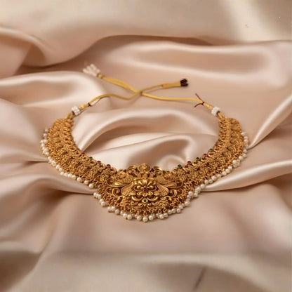 Antique Gold Temple choker with Pearl Detailing