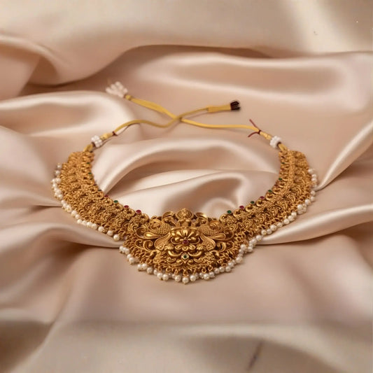 Antique Gold Temple choker with Pearl Detailing
