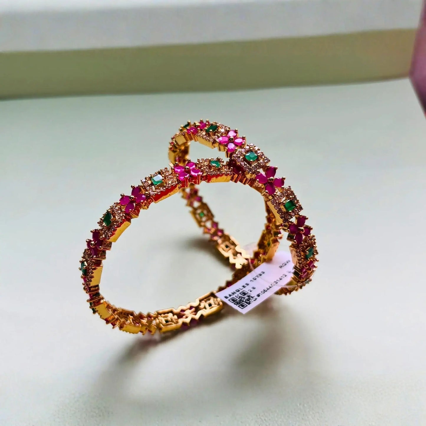 Ruby and Emerald Bangles Floral Stone Design