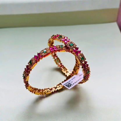 Ruby and Emerald Bangles Floral Stone Design