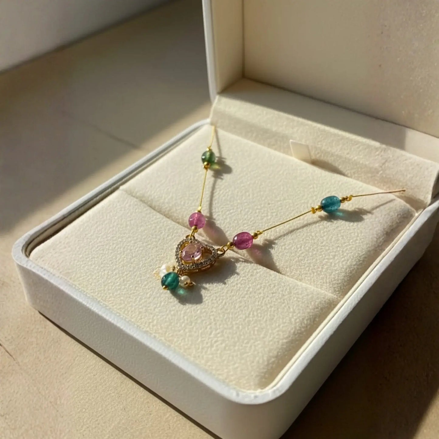 Multicolour Bead Necklace With Heart Pendant