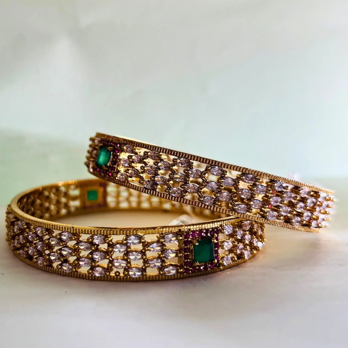 Crystal Bangles With Emerald Stone