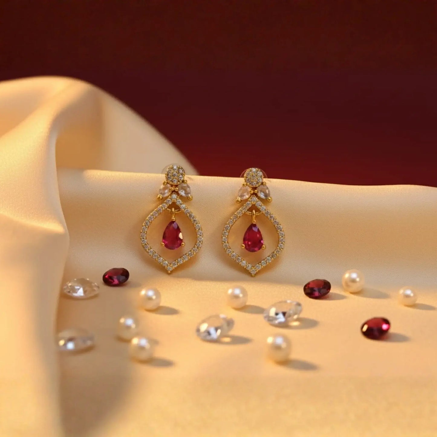 Pink Stone Earrings With Elegant Crystal Drop