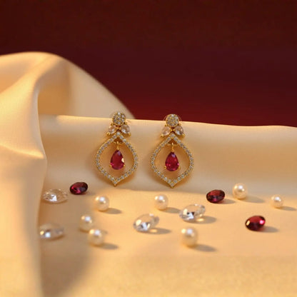 Pink Stone Earrings With Elegant Crystal Drop