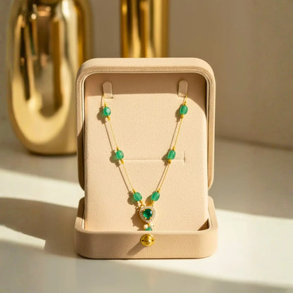 Light Green Bead Necklace With Heart Pendant