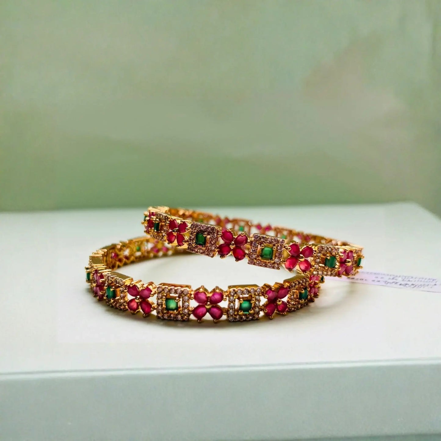 Ruby and Emerald Bangles Floral Stone Design