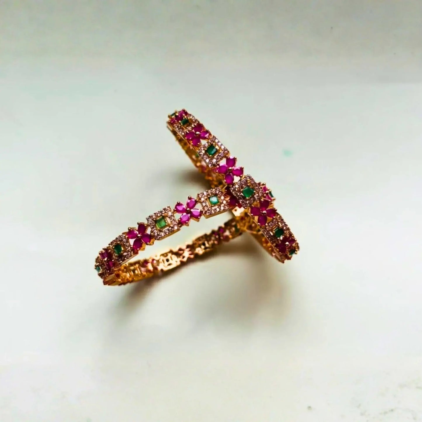 Ruby and Emerald Bangles Floral Stone Design