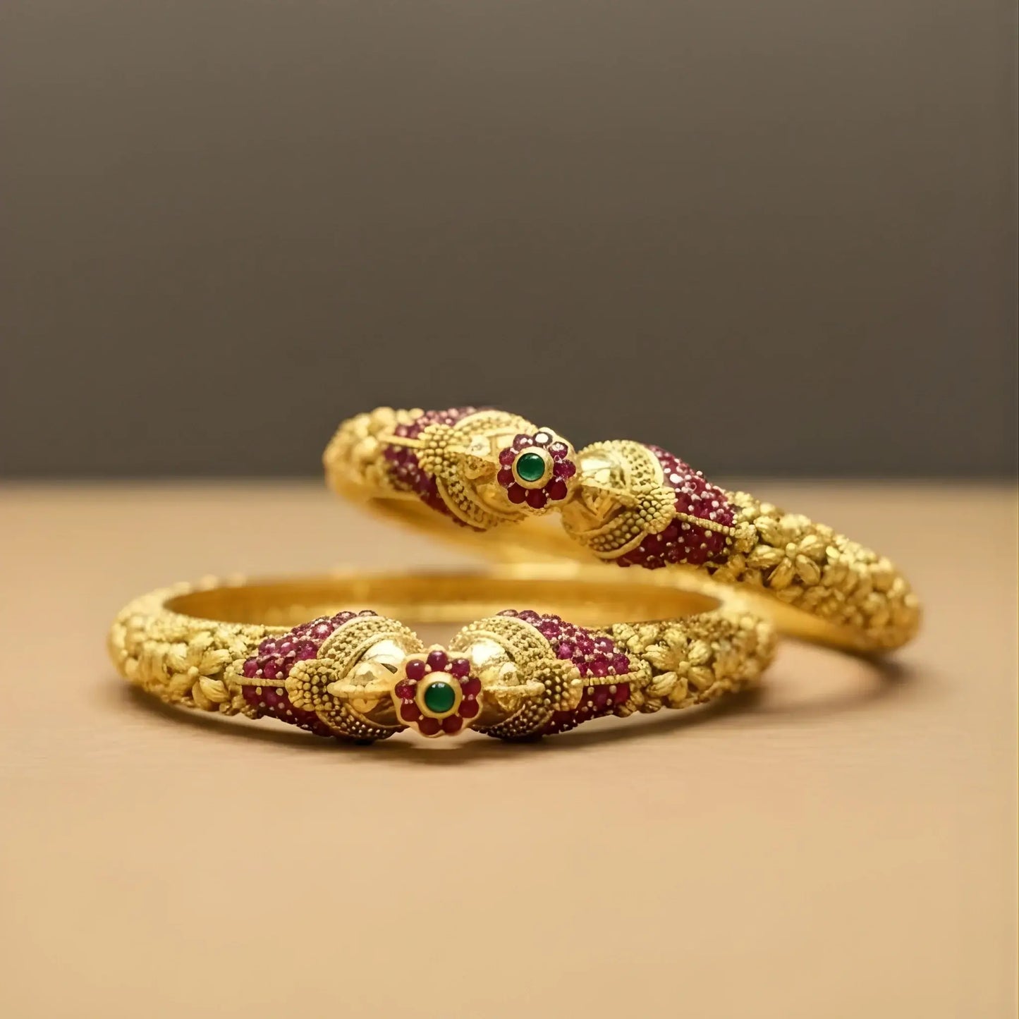 Bangles With Ruby and Emerald Design