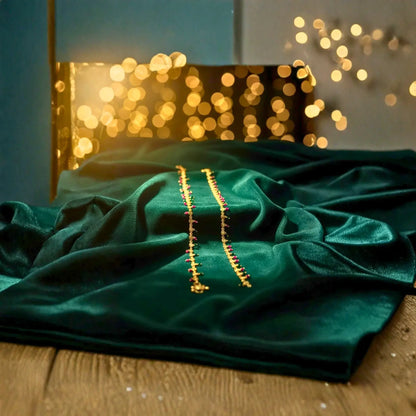 Gold-Plated Ruby and Green Stone Anklets