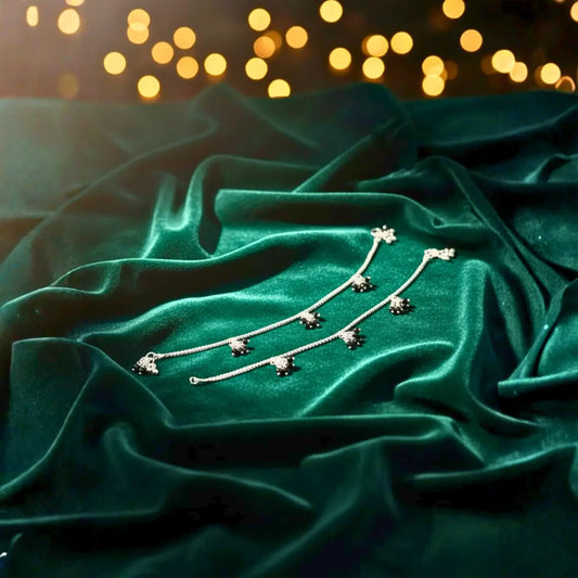 Anklet Set With Floral Black Bead Payal Design