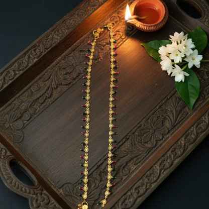 Gold-Plated Ruby and Green Stone Anklets